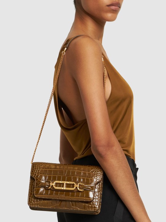 Tom Ford: Small Whitney shiny croc leather bag - Khaki - women_1 | Luisa Via Roma
