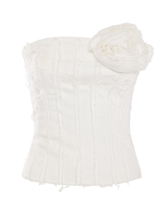 Blumarine: Strapless cotton bustier top w/ rose pin - White - women_0 | Luisa Via Roma