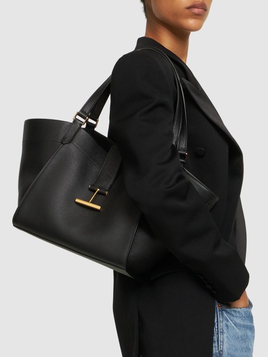 Tom Ford: Medium Tara grain leather tote bag - Black - women_1 | Luisa Via Roma