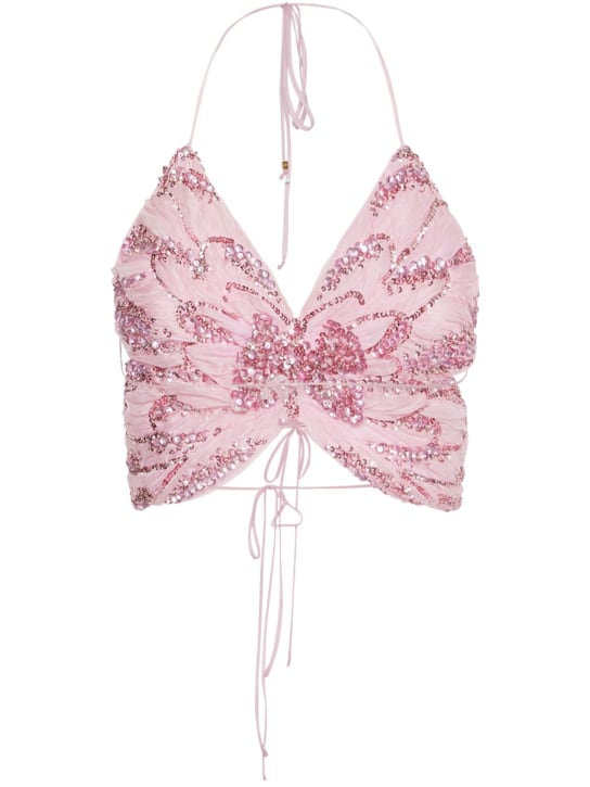 Blumarine: Embroidered butterfly crop top - Pink - women_0 | Luisa Via Roma