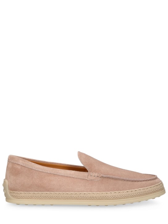 Tod's: Suede & rubber loafers - Pembe - women_0 | Luisa Via Roma
