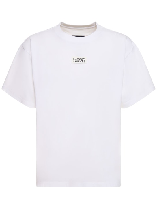 MM6 Maison Margiela: T-shirt en jersey de coton avec étiquette logo - men_0 | Luisa Via Roma