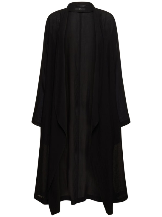 Yohji Yamamoto: 围巾领子开放式长款大衣 - 黑色 - women_0 | Luisa Via Roma