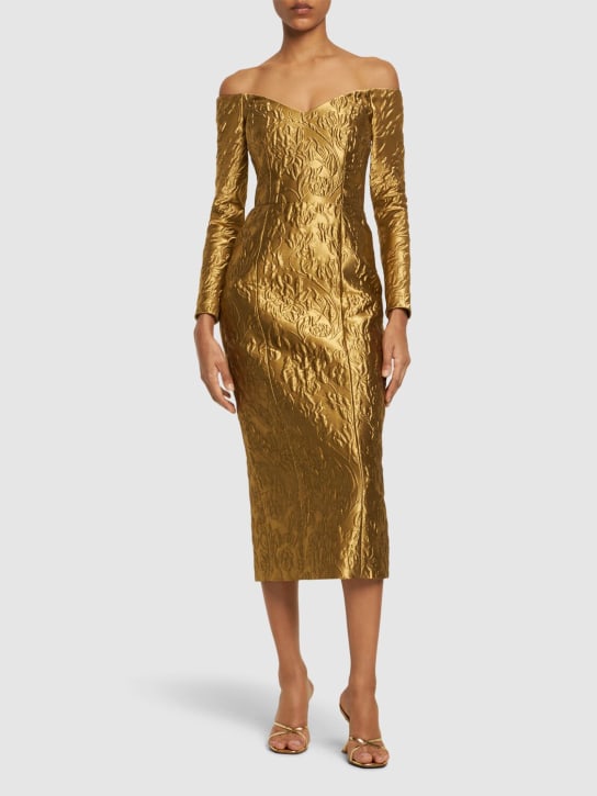 Emilia Wickstead: Burleigh lurex jacquard dress - Altın Rengi - women_1 | Luisa Via Roma
