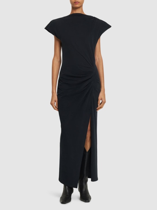 Isabel Marant: Nadela short sleeve cotton maxi dress - Black - women_1 | Luisa Via Roma