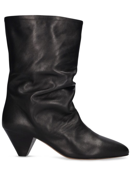 Isabel Marant: 55mm Reachi leather ankle boots - Siyah - women_0 | Luisa Via Roma