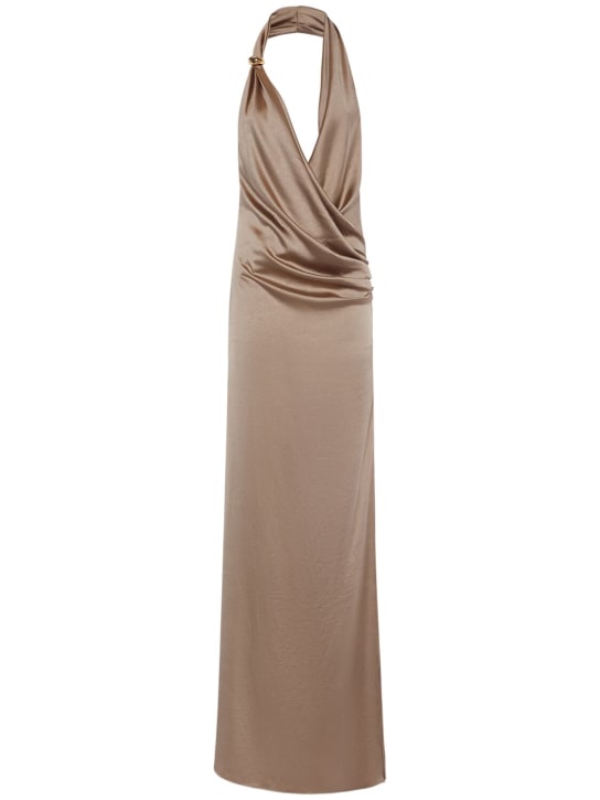 Blumarine: Satin halter neck long dress - Bronze - women_0 | Luisa Via Roma