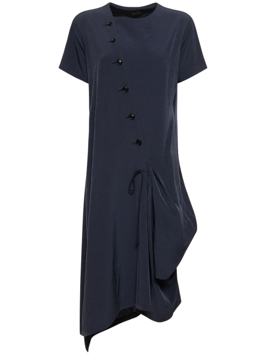 Yohji Yamamoto: Asymmetric buttoned crepe de chine dress - Dark Blue - women_0 | Luisa Via Roma