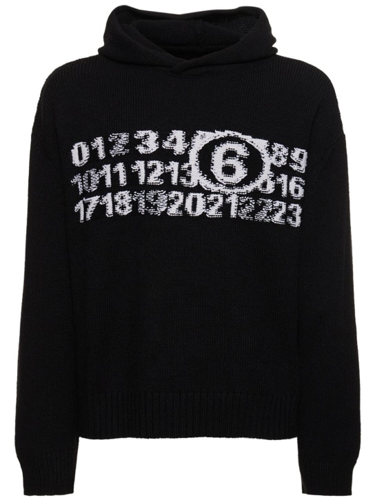 MM6 Maison Margiela: Logo wool blend knit hoodie - men_0 | Luisa Via Roma