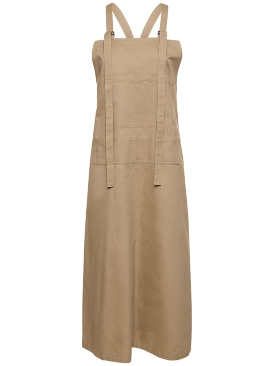 Yohji Yamamoto: Adjustable cotton twill long dress - Beige - women_0 | Luisa Via Roma