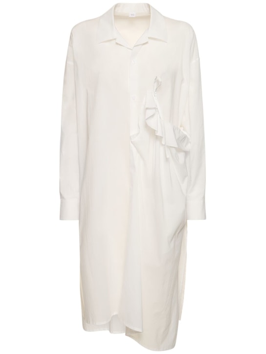 Yohji Yamamoto: Vestido midi asimétrico de algodón fruncido - Blanco - women_0 | Luisa Via Roma