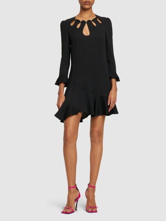 Dsquared2: Silk blend satin flared mini dress - Black - women_1 | Luisa Via Roma