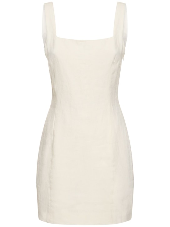 St. Agni: Square neck linen mini dress - Beyaz - women_0 | Luisa Via Roma