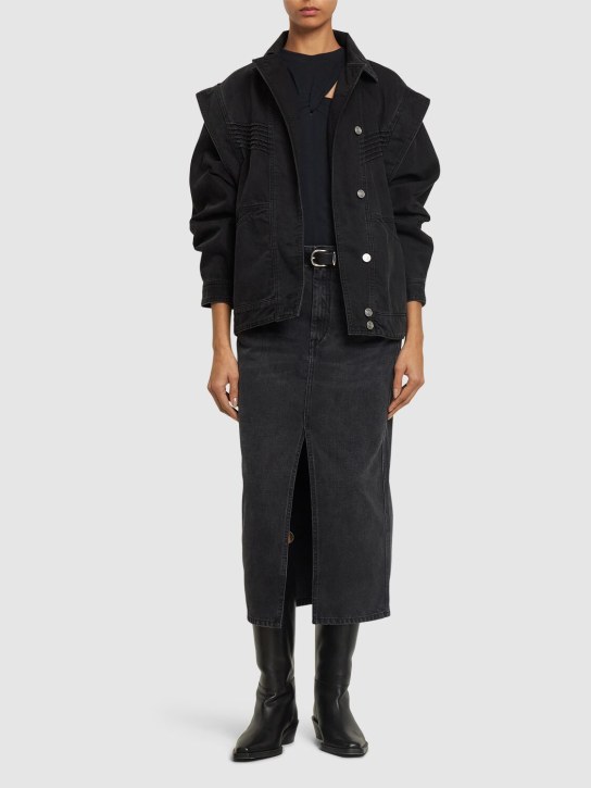 Isabel Marant: Harmon cotton jacket w/ shirt collar - siyah - women_1 | Luisa Via Roma
