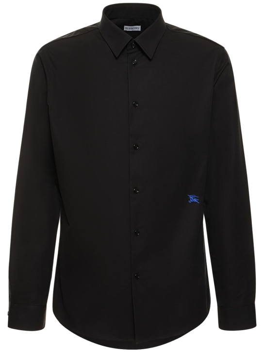 Burberry: Logo cotton shirt - Black - men_0 | Luisa Via Roma