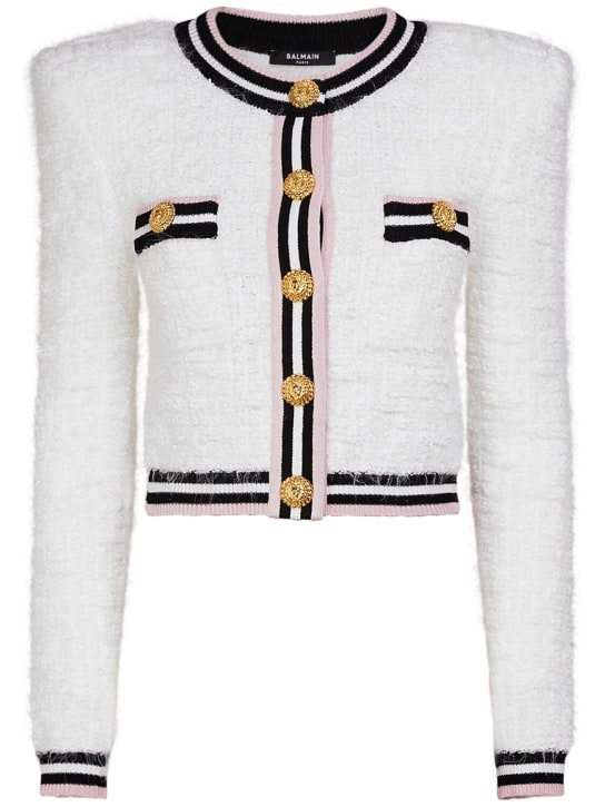 Balmain: Maze monogram viscose blend jacket - White/Black - women_0 | Luisa Via Roma