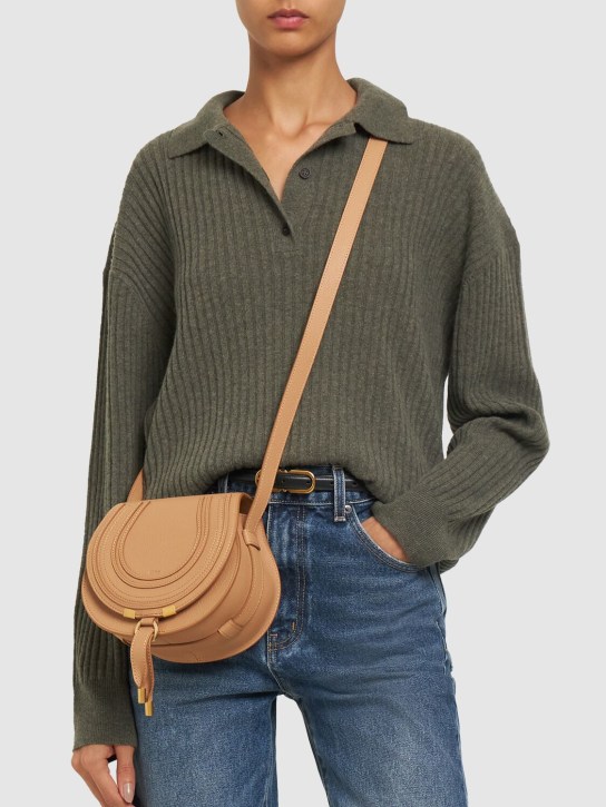 Chloé: Mini Marcie leather shoulder bag - Açık Kahverengi - women_1 | Luisa Via Roma