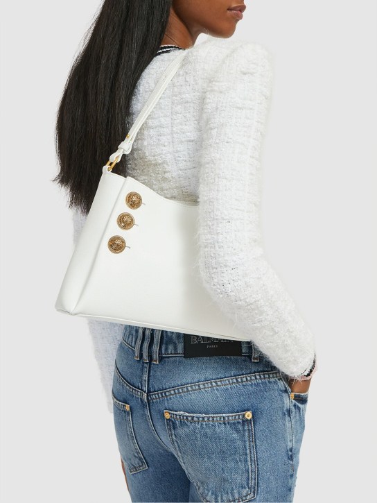 Balmain: Emblème grained leather shoulder bag - White - women_1 | Luisa Via Roma