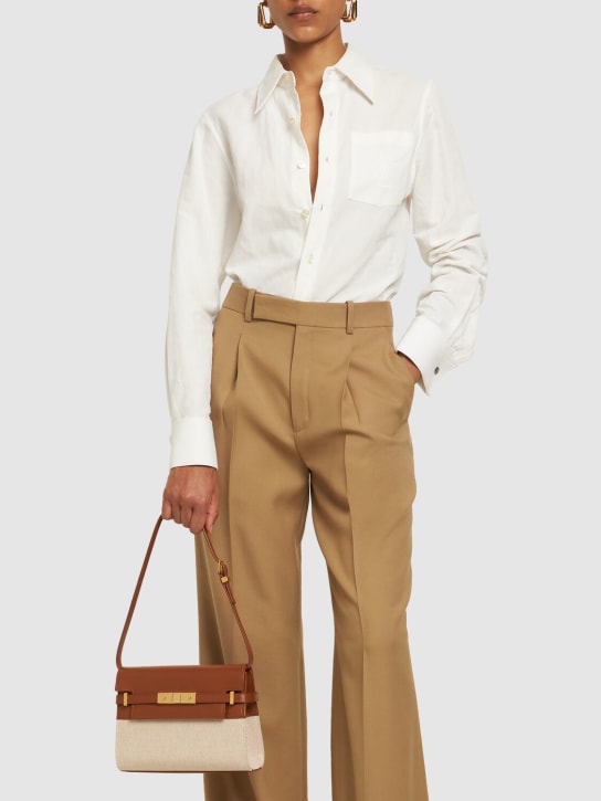 Saint Laurent: Small Manhattan cotton & leather bag - Doğal - women_1 | Luisa Via Roma