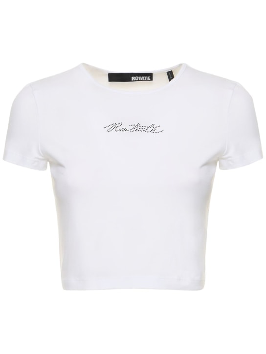 Rotate: コットンブレンドクロップドTシャツ - ブライトホワイト - women_0 | Luisa Via Roma
