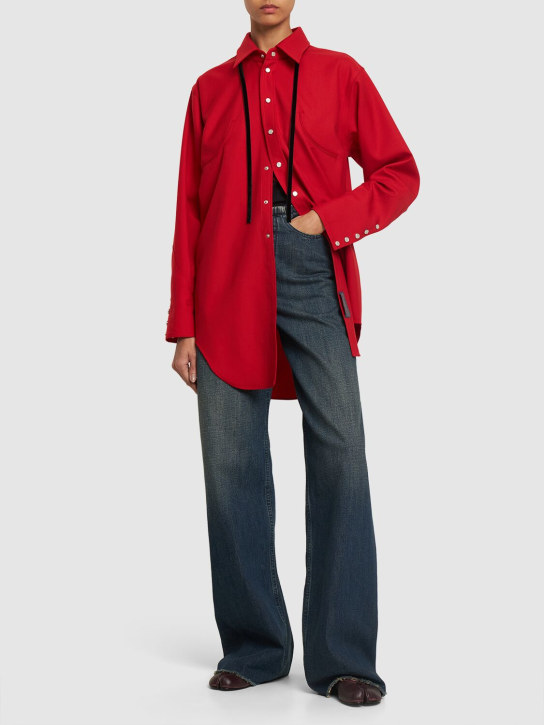 Maison Margiela: Wool gabardine shirt w/ laces - Red - women_1 | Luisa Via Roma