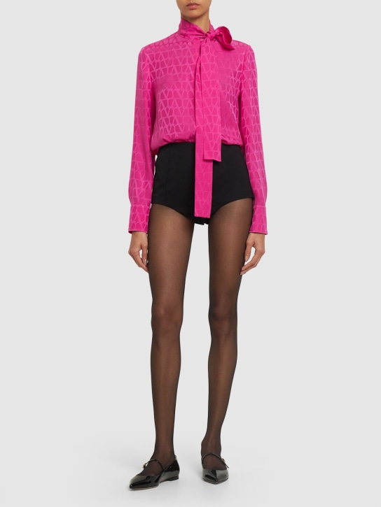 Valentino: Camisa de seda  jacquard con pañuelo - Pink - women_1 | Luisa Via Roma