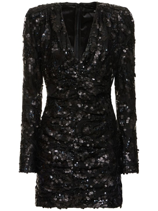 Rotate: Sequined v-neck mini dress - Black/Silver - women_0 | Luisa Via Roma