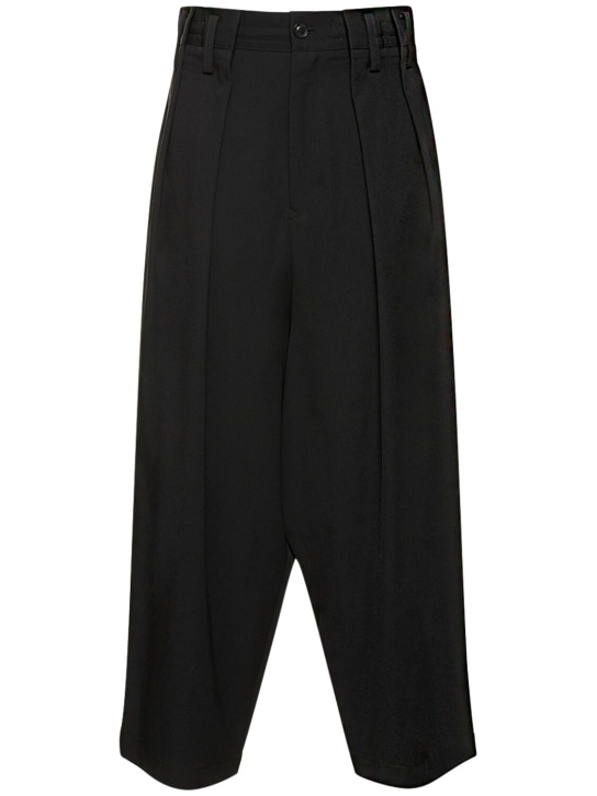 Yohji Yamamoto: Pantalon ample en gabardine de laine froncée - Noir - women_0 | Luisa Via Roma