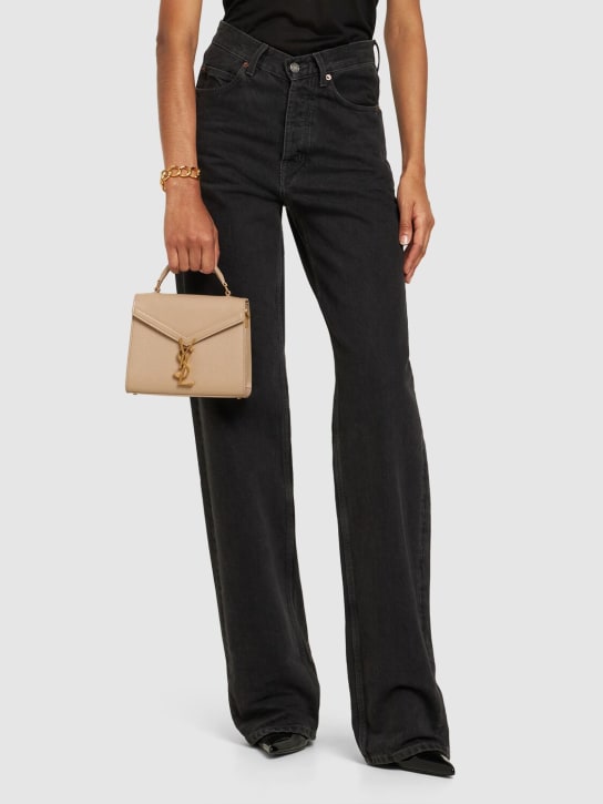 Saint Laurent: Mini Cassandra leather top handle bag - Dark Beige - women_1 | Luisa Via Roma