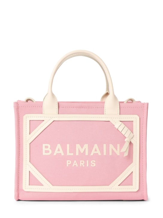 Balmain: Small B-army canvas top handle bag - Pink/Cream - women_0 | Luisa Via Roma