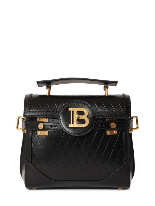 Balmain: B-buzz 23 embossed leather bag - Noir - women_0 | Luisa Via Roma