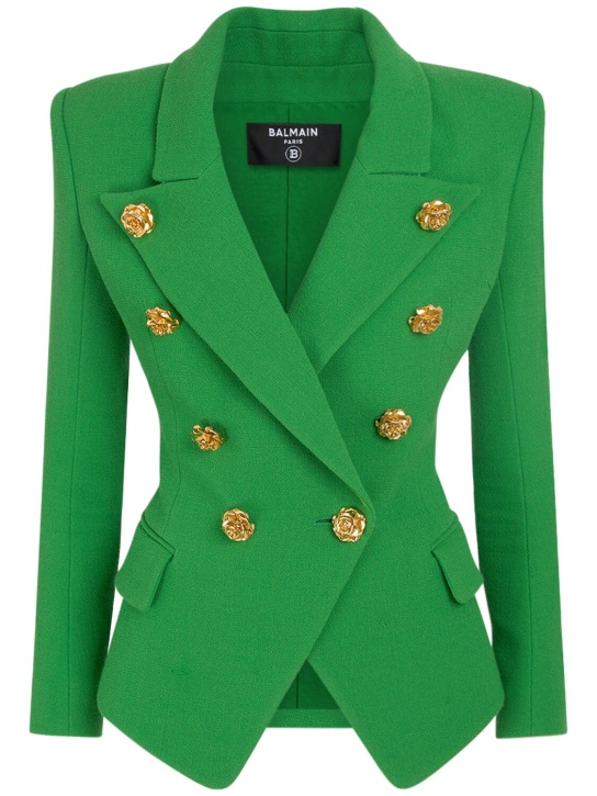 Balmain: 8-Button double wool crepe jacket - Green - women_0 | Luisa Via Roma