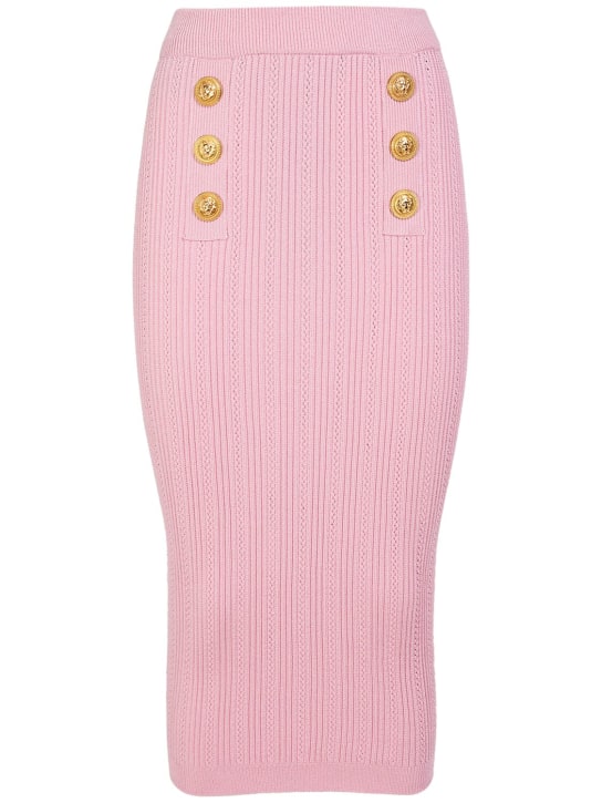 Balmain: 粘胶纤维针织迷笛半身裙 - 粉色 - women_0 | Luisa Via Roma