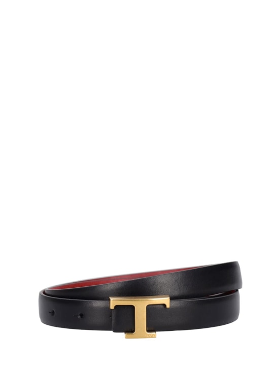 Tod's: 20mm Logo leather belt - Siyah - women_0 | Luisa Via Roma