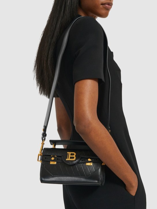 Balmain: B-buzz 19 embossed leather bag - Noir - women_1 | Luisa Via Roma