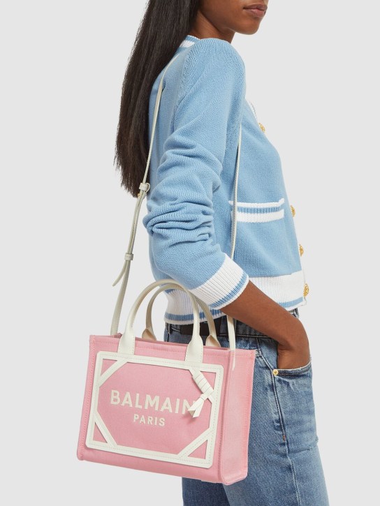 Balmain: Small B-army canvas top handle bag - Pink/Cream - women_1 | Luisa Via Roma