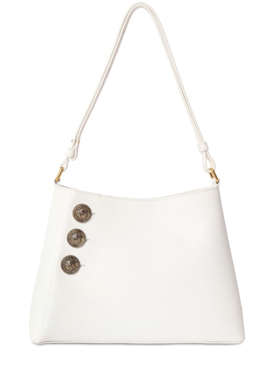 Balmain: Emblème grained leather shoulder bag - White - women_0 | Luisa Via Roma