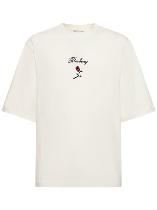 Burberry: Rose print cotton crewneck t-shirt - Rain - men_0 | Luisa Via Roma