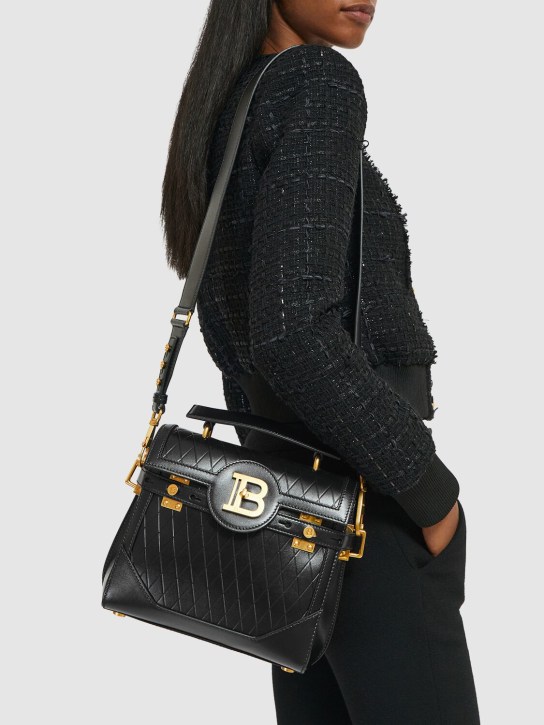 Balmain: B-buzz 23 embossed leather bag - Noir - women_1 | Luisa Via Roma