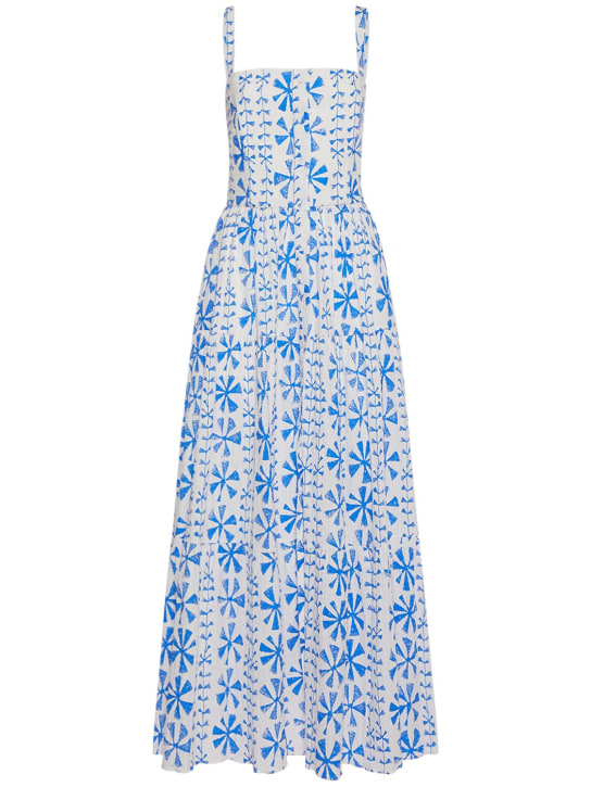 Borgo De Nor: Jimena printed cotton midi dress - Beyaz/Mavi - women_0 | Luisa Via Roma