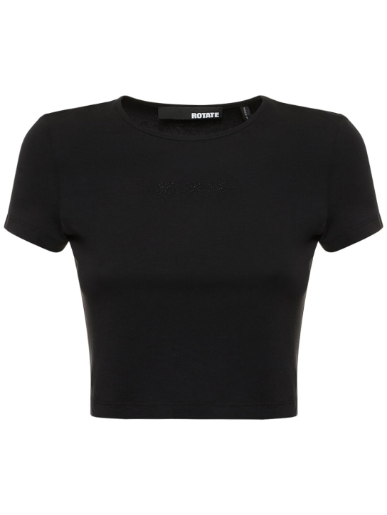 Rotate: Cropped cotton blend t-shirt - Siyah - women_0 | Luisa Via Roma
