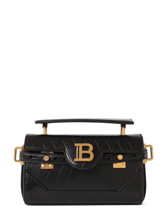 Balmain: B-buzz 19 embossed leather bag - Noir - women_0 | Luisa Via Roma