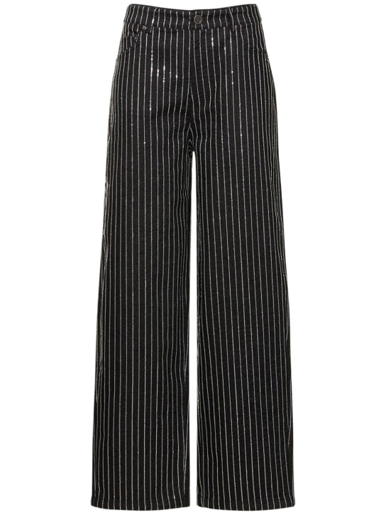 Rotate: Pantalones anchos de sarga de algodón - Negro - women_0 | Luisa Via Roma