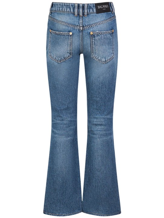 Balmain: 棉质喇叭腿牛仔裤 - 蓝色 - women_3 | Luisa Via Roma