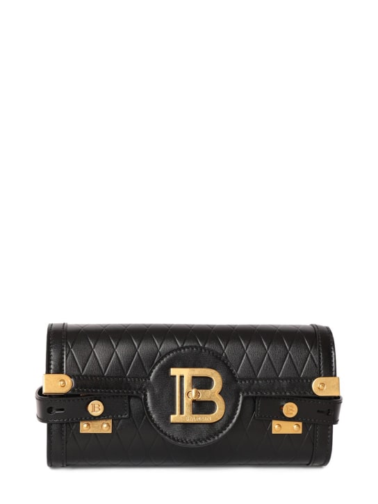 Balmain: B-buzz 23 embossed leather clutch - Noir - women_0 | Luisa Via Roma