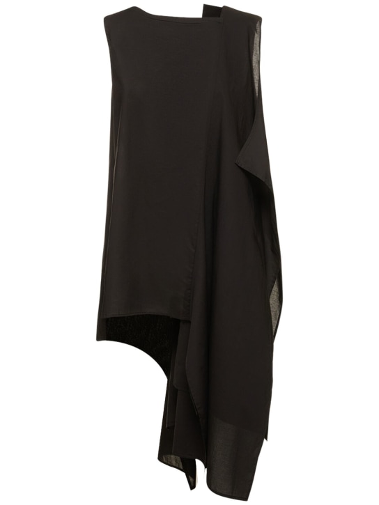 Yohji Yamamoto: Sleeveless asymmetric draped cotton top - Siyah - women_0 | Luisa Via Roma