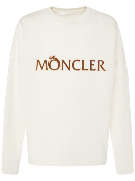 Moncler: CNY コットン長袖Tシャツ - ホワイト - men_0 | Luisa Via Roma