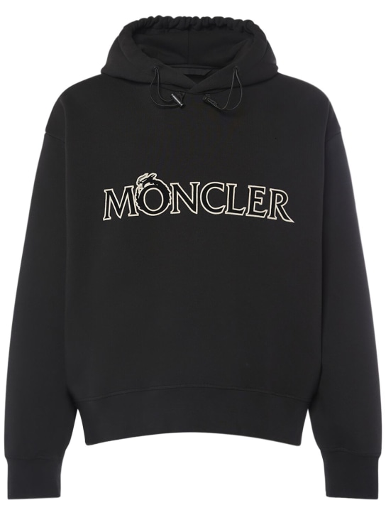 Moncler: Sweat-shirt en coton à capuche CNY - Noir - men_0 | Luisa Via Roma