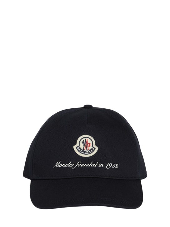 Moncler: Logo detail cotton baseball cap - Siyah - men_0 | Luisa Via Roma