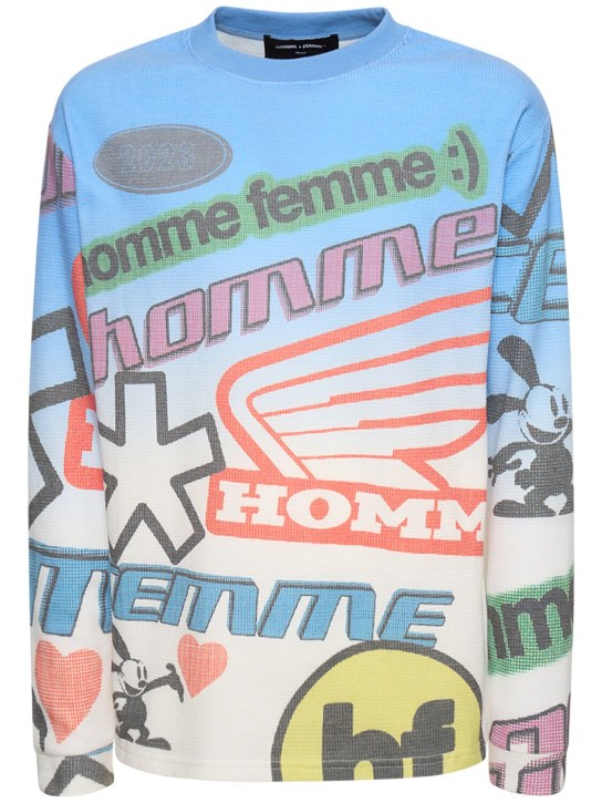 Homme+Femme: Moto 프린트 긴팔 써멀 티셔츠 - 블루 - men_0 | Luisa Via Roma